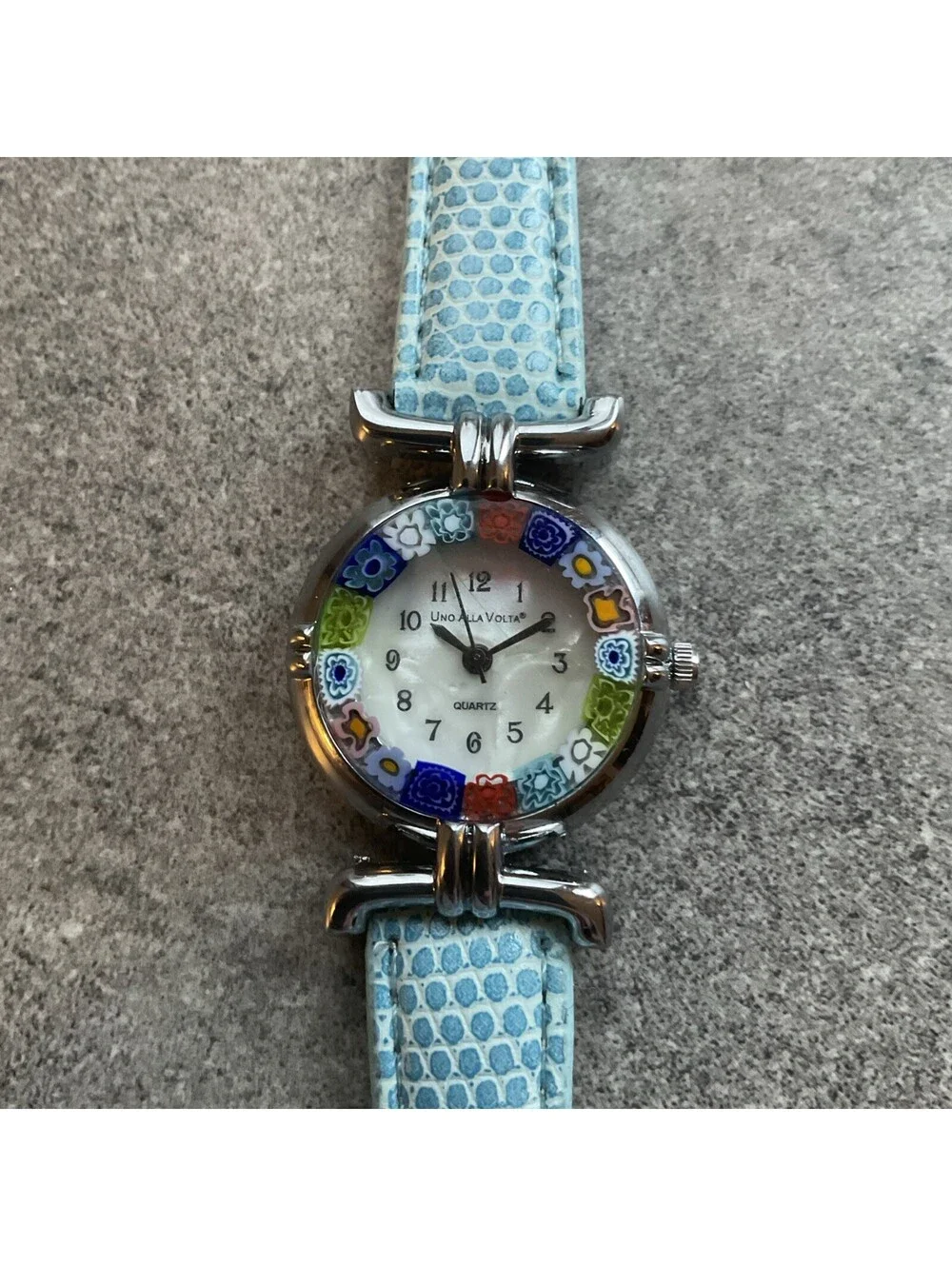 Uno Alla Volta Murano Glass Millefiori Watch Womens 27mm MOP Dial Blue Band A10